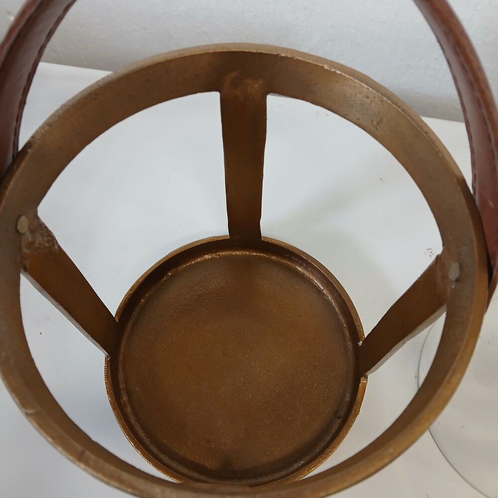 Threshold Glass Candle Holder Set of 2 Brushed Metal w/Brown Faux Leather Handle - Picture 7 of 9